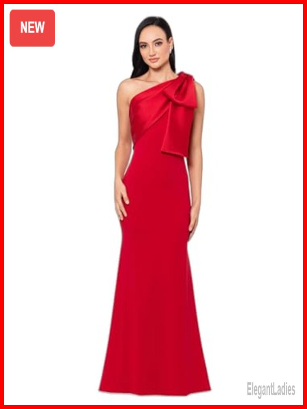Floor Length One Shoulder Fit and Flare Evening Gown with Oversized Bow